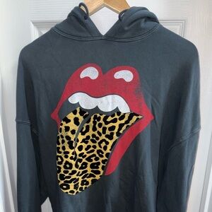 Free People Oversized Rolling Stones Hoodie XS Big Lips Design Rock N Roll Edgy